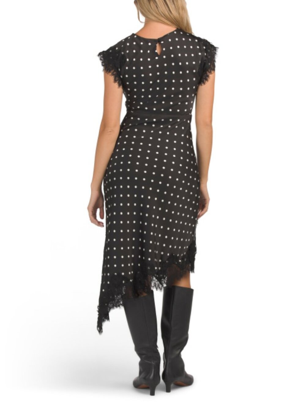 ZOE & CLAIRE Short Sleeve Lace Trim Polka Dot Maxi Dress - Picture 2 of 5